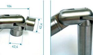 Raccord articulé pour assembler la main-courante horizontale ET la main-courante escalier ET le poteau