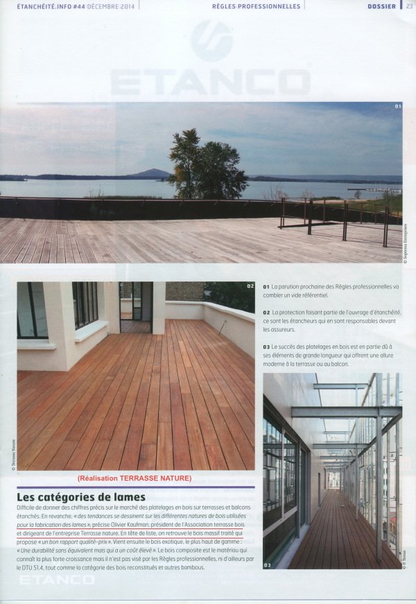 platelage sur membrane étanche